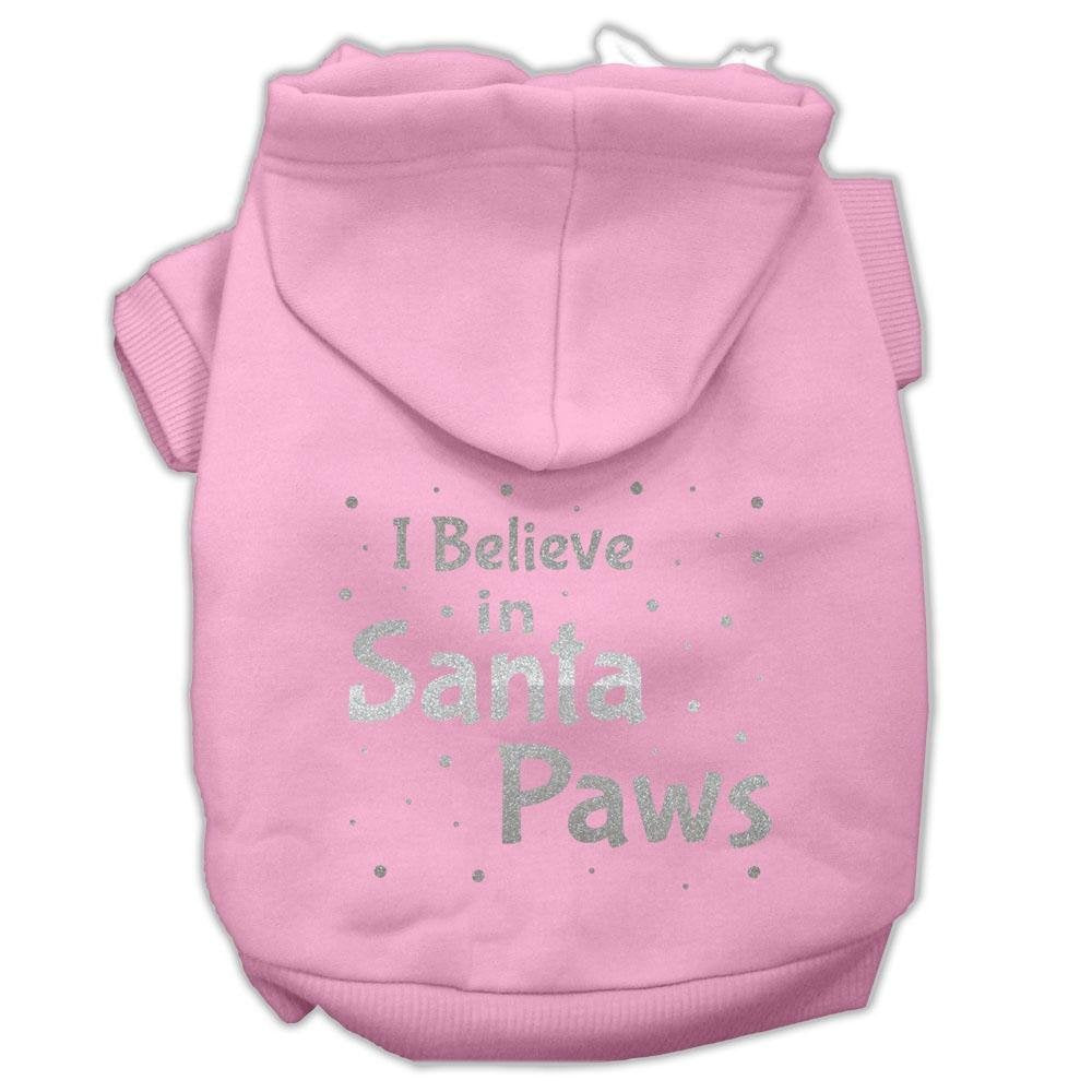 Christmas Pet, Dog & Cat Hoodie Screen Printed, I Believe in Santa Paws Light Pink SM (3-6 lbs.)