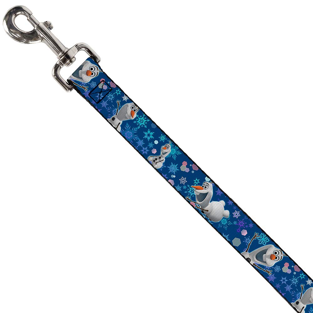 Buckle-Down Pet Leash - Frozen Olaf Poses/Snowflakes Blues - 6 Feet Long - 1' Wide