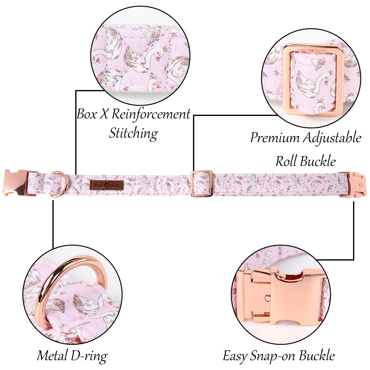 Lionet Paws Design Dogs Collar Cute Pink Sailor Bow Dog Collars For Girl Female Small Medium Dogs With Swan Xs