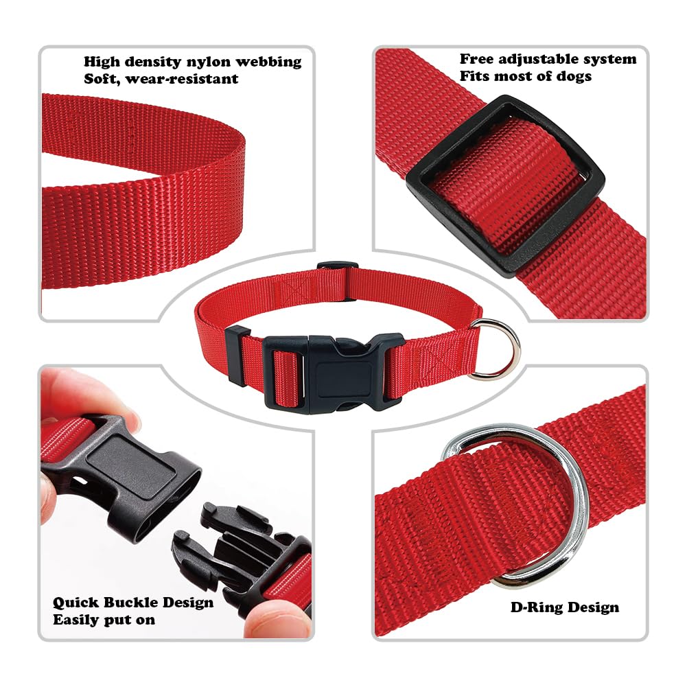 Penseepet Red Dog Collar Basic Adjustable Dog Collars For Puppy Small Medium Large Dogs Girls With Breathable Quick Release Nylo