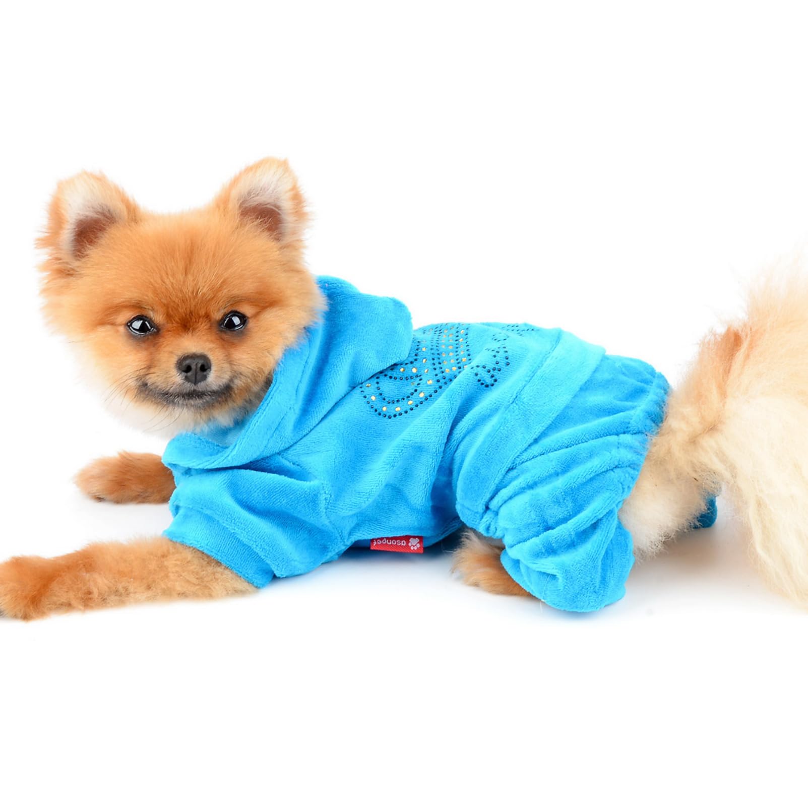 Selmai Dog Jumpsuit Hoodie Sweatshirt Dog Fleece Sweater Coat Small Pet Clothes Rhinestone Crown Blue M