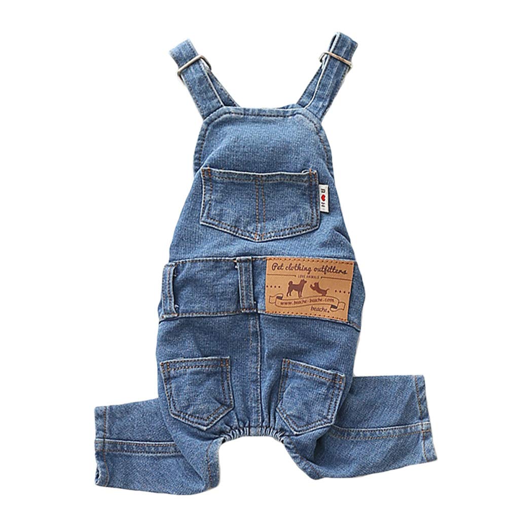 Muyaopet Dog Denim Jumpsuit Costumes Cat Pet Jean Overalls Clothes For Yorkie Bulldog (Xxl(Bust 20.4' Back 16.9'), Blue)