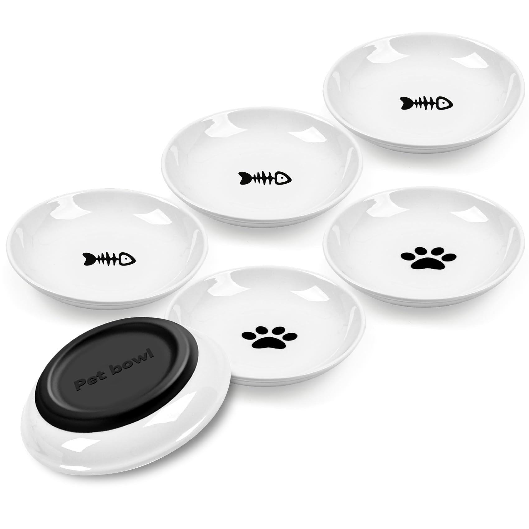 Cat Bowls,No Spill Whisker Fatigue Cat Food Bowl with Anti-Slip Silicone,Ceramic Cat Dishes for Food Water and Wet and Dry,Shall