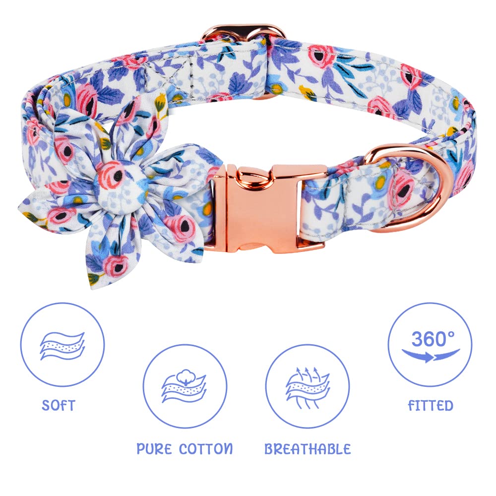Ainiv Dog Collar And Leash Sets, Flower Girl Floral Pattern Engraved Pet Collars With Adjustable Strong Gold Buckle Collars With