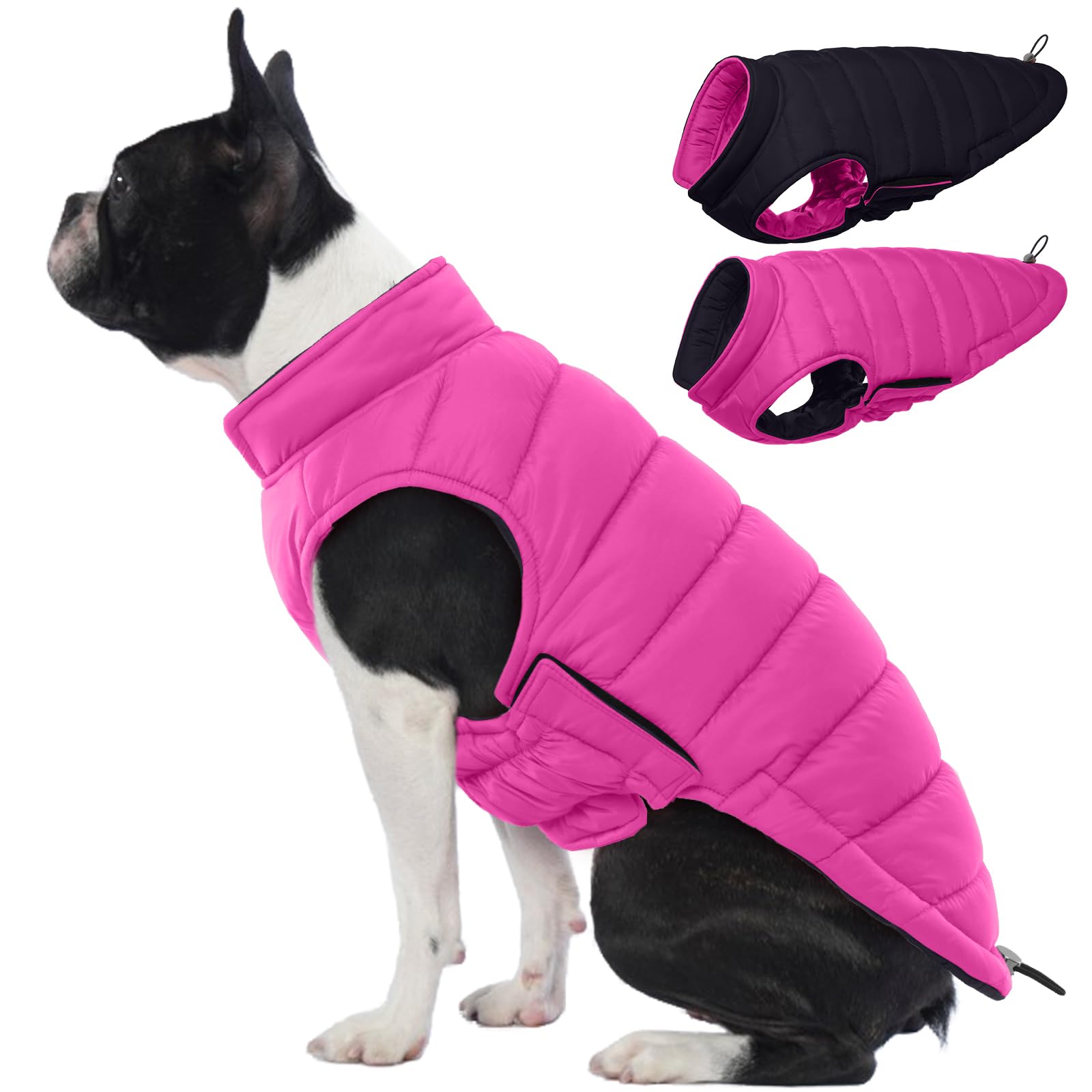 Lelepet Warm Dog Puffer Jacket Reversible Padded Vest Windproof Lightweight Cold Weather Coat Dog Sonwsuit With Hook & Loop, Non