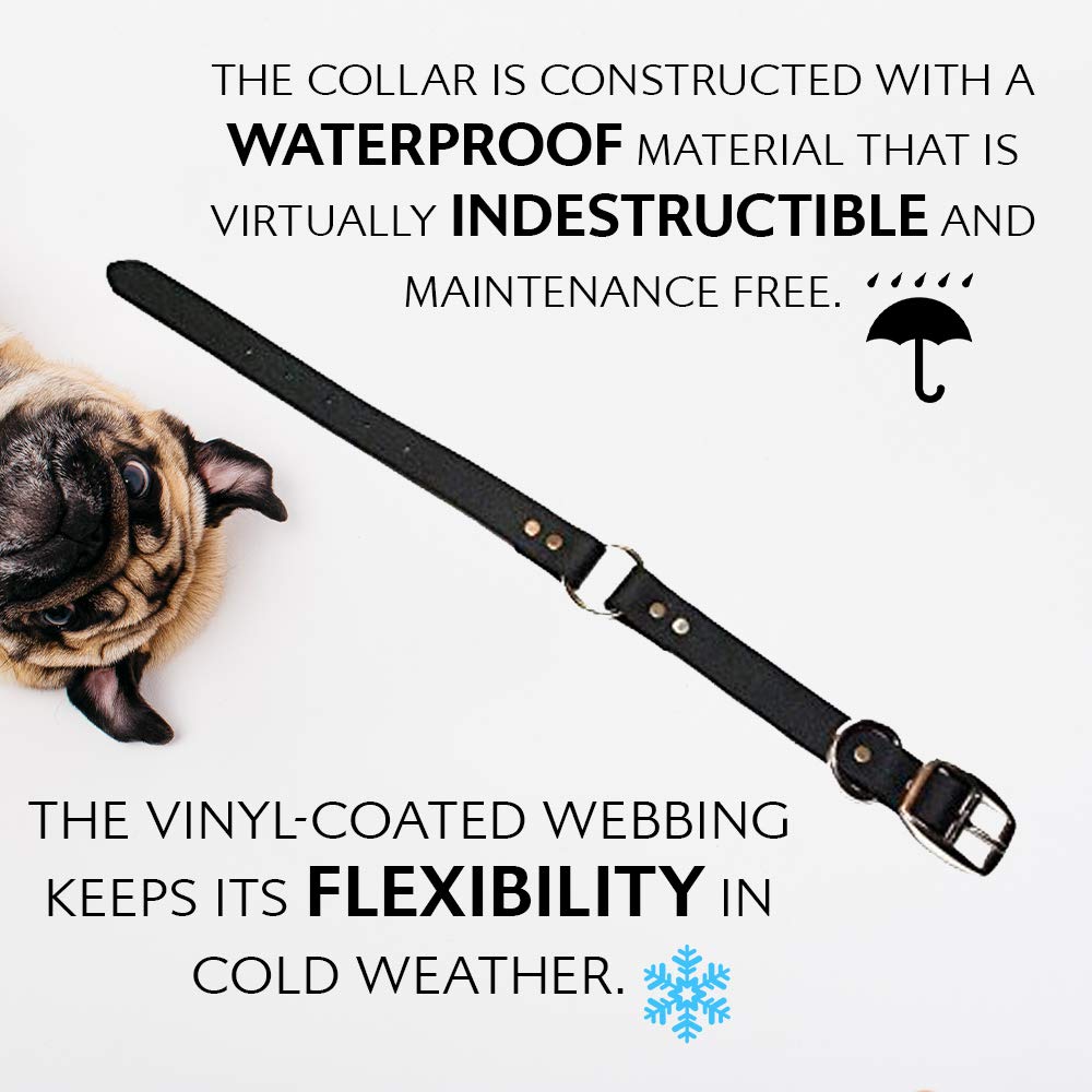 Regal Dog Products Medium Black Waterproof Dog Collar And Leash Set - Vinyl Coated Biothane Pet Training Collar With Heavy Duty