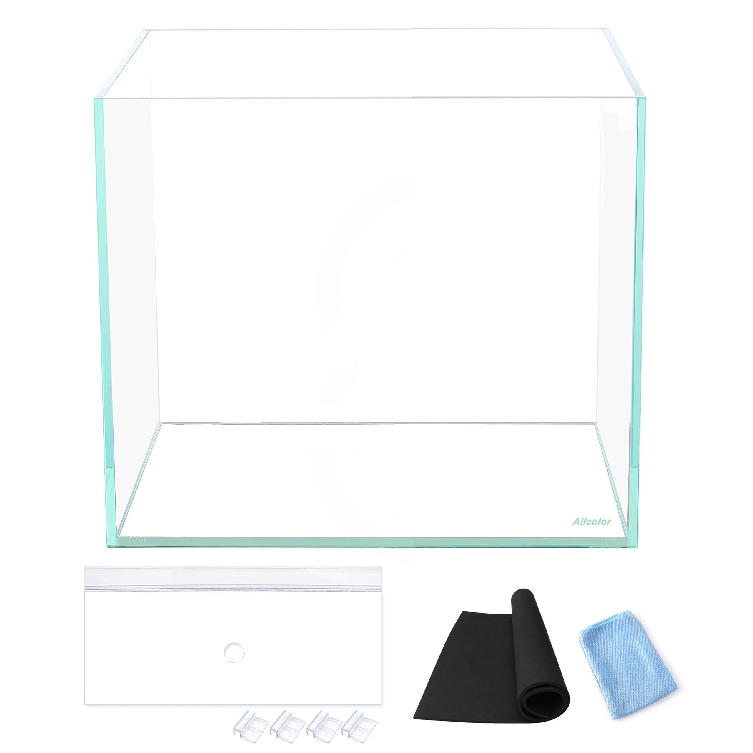 Allcolor Ultra Clear Rimless Aquarium Tank 2-22 Gallons Low Iron Glass (7Gal - Top Glass Canopy)