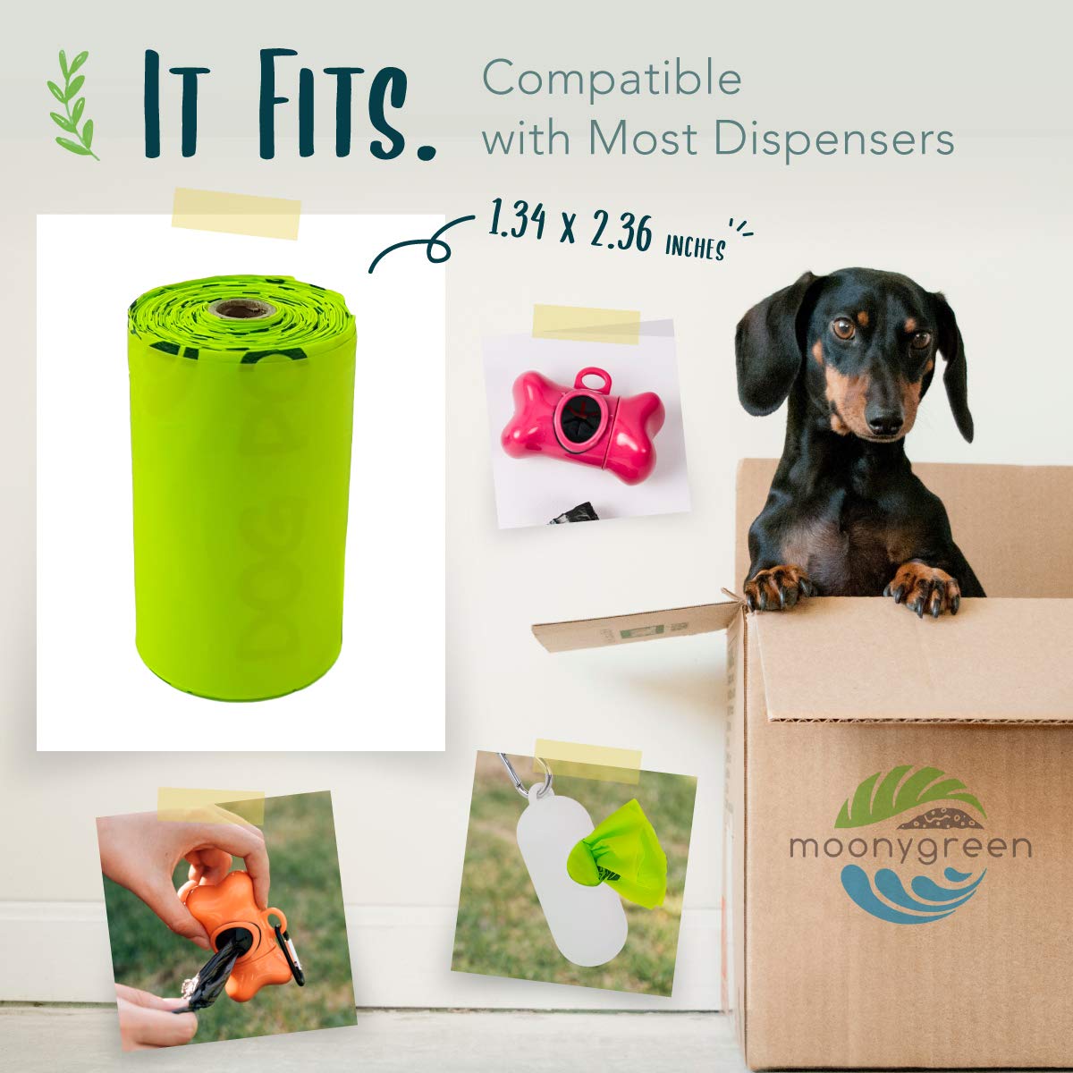 Moonygreen Compostable Dog Poop Bags, Vegetable-Based, Leak Proof, Extra Thick, 9x13 Inch, Pack of 120, Green