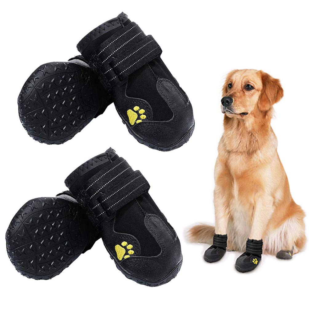 Pk.Ztopia Dog Boots, Waterproof Dog Boots,Dog Outdoor Shoes,For Medium To Large Dogs With Two Reflective Fastening Straps And Rugged Anti-Slip Sole (Black 4Pcs).