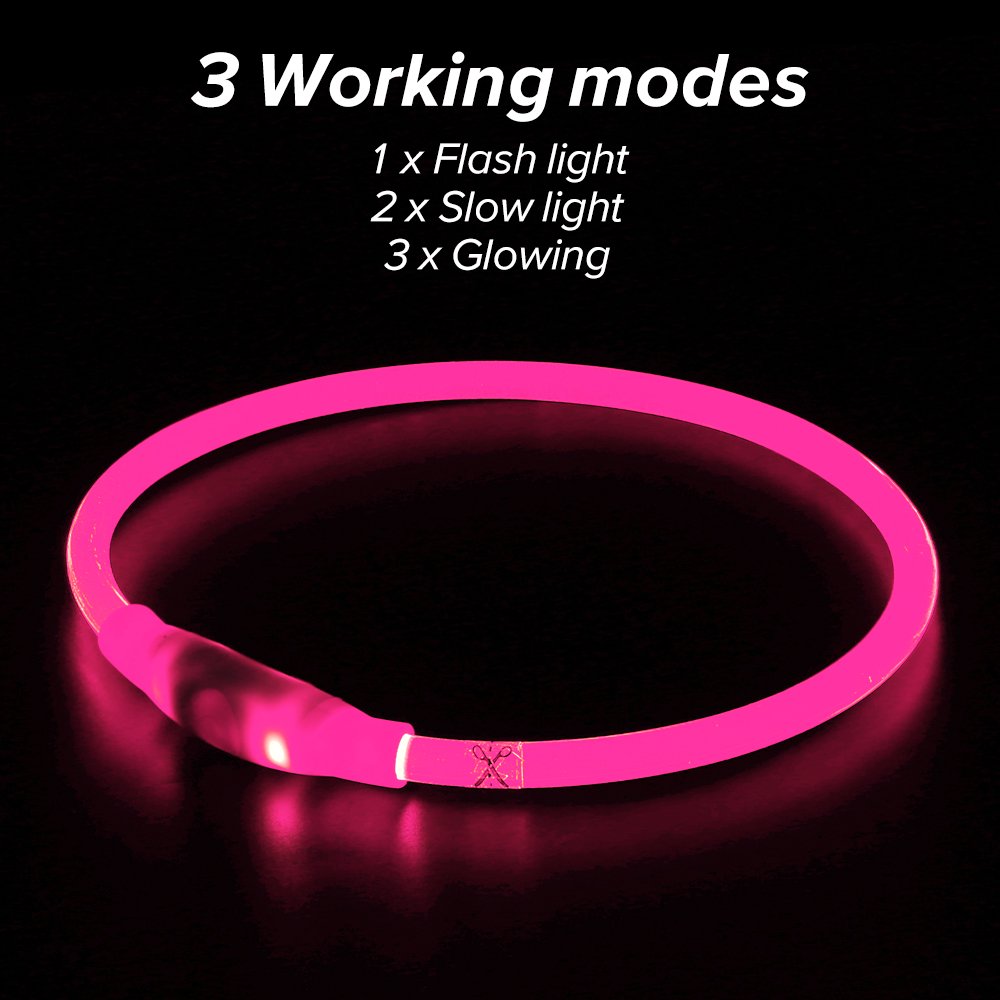 Higo Led Dog Collar, Usb Rechargeable Light Up Dog Collars, Tpu Cuttable Light Dog Necklace Glow In The Dark (Pink)