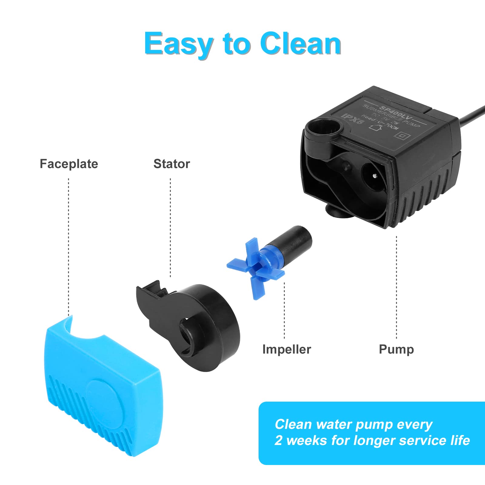 Carcent SP-400LV Cat Water Fountain Pump, SP-400LV USB Plug Replacement Pump Compatible with Butterfly, Seaside, 360 Plastic Pet