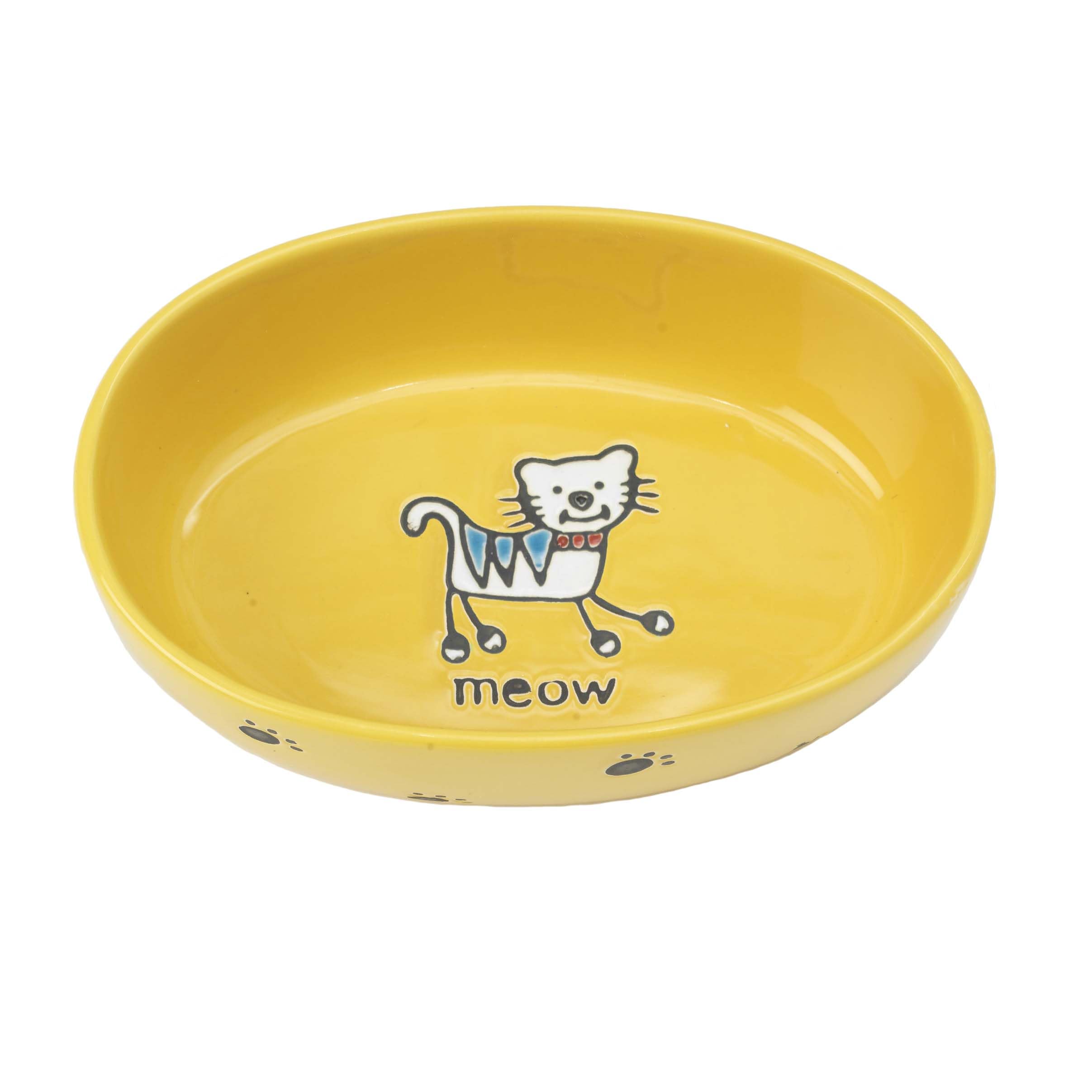 Petrageous 10300 Silly Kitty Oval Dishwasher-Safe Stoneware Cat Bowl 6.5-Inch Long 4-Inch Wide 2-Inch Tall 2-Cups Capacity For S