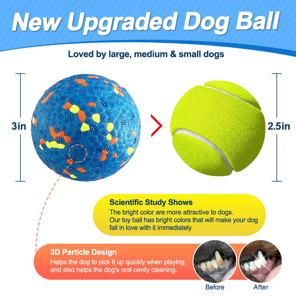 Mankoda Dog Balls, 8Pcs Tennis Ball Toys For Aggressive Chewers, Durable Teething Chew Dog Toys, Diameter 3'' Water Toy Fetch Ba