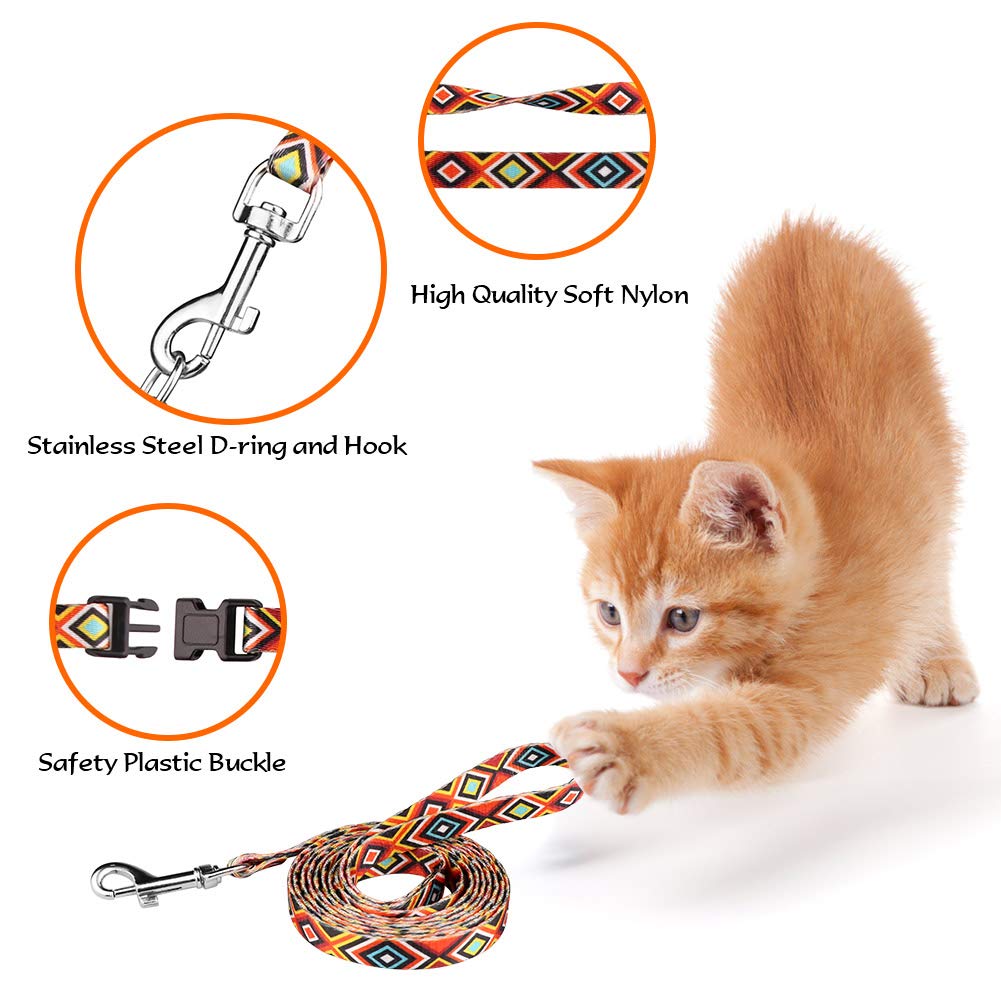 Cat Harness And Leash Set Geometric Pattern Escape Proof Adjustable For Kitty Outdoor Walking(Orange)