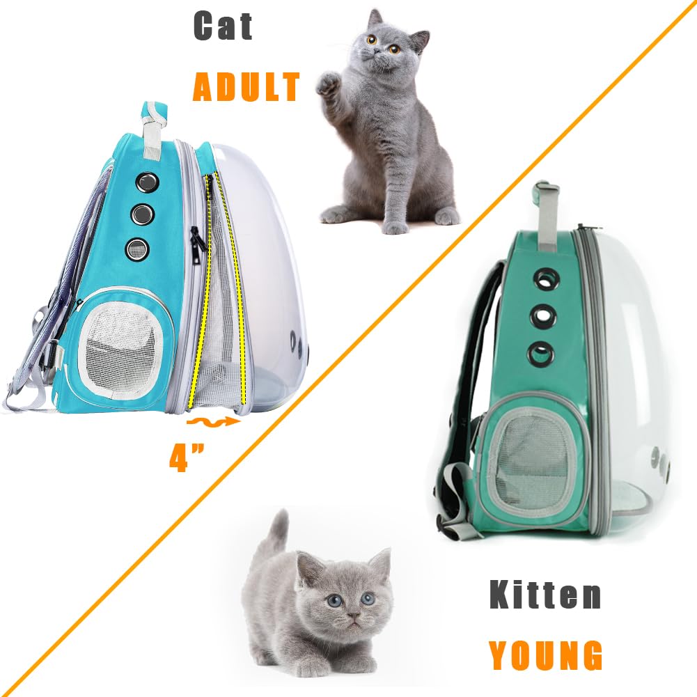 halinfer Front Expandable Cat Backpack Carrier, Large, Green, Fits up to 20 lbs, Space Capsule Bubble Window