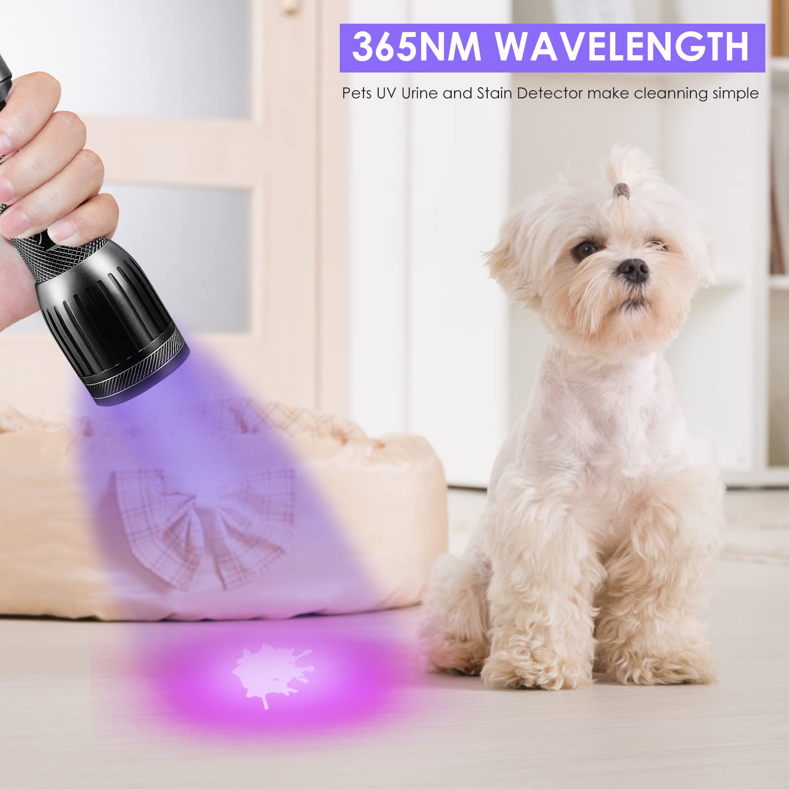 UniqueFire 1408 UV Flashlight, 365nm Black Light with 3 LEDs - Ideal for Pet Urine Detection, Antiques, Scorpion Search, and More