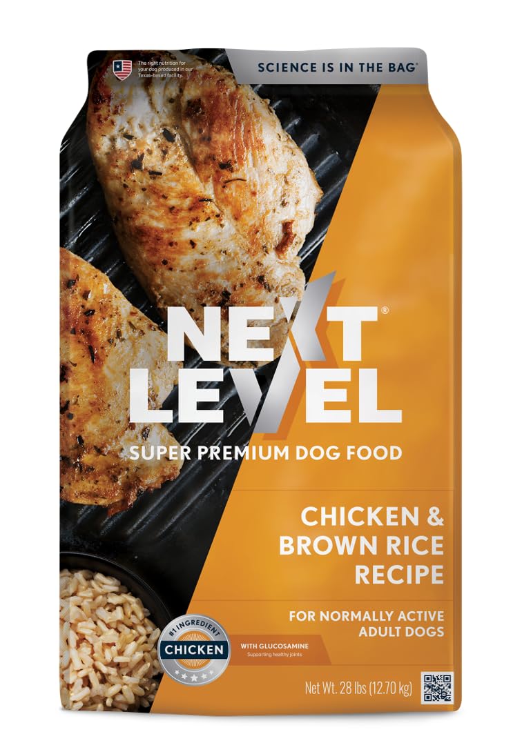 Next Level Super Premium Dog Food - Chicken & Brown Rice Recipe, Dry Kibble for Normally Active Adult Dogs, 24% Protein, Chicken