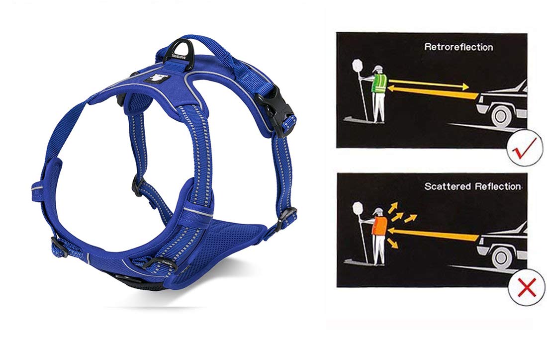 Juxzh Soft Front Dog Harness .Best Reflective No Pull Harness With Handle And 2 Leash Attachments Royal Blue