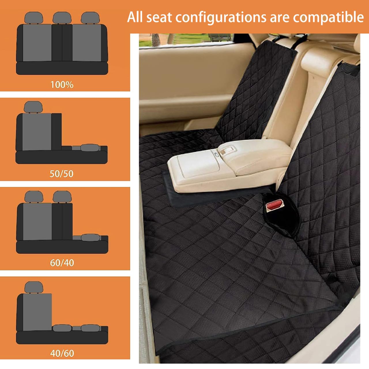 Bark Lover Waterproof Dog Car Seat Cover, Nonslip Bench Protector for Kids & Pets, 47L x 54W, Black2, Fits Cars, Trucks & SUVs