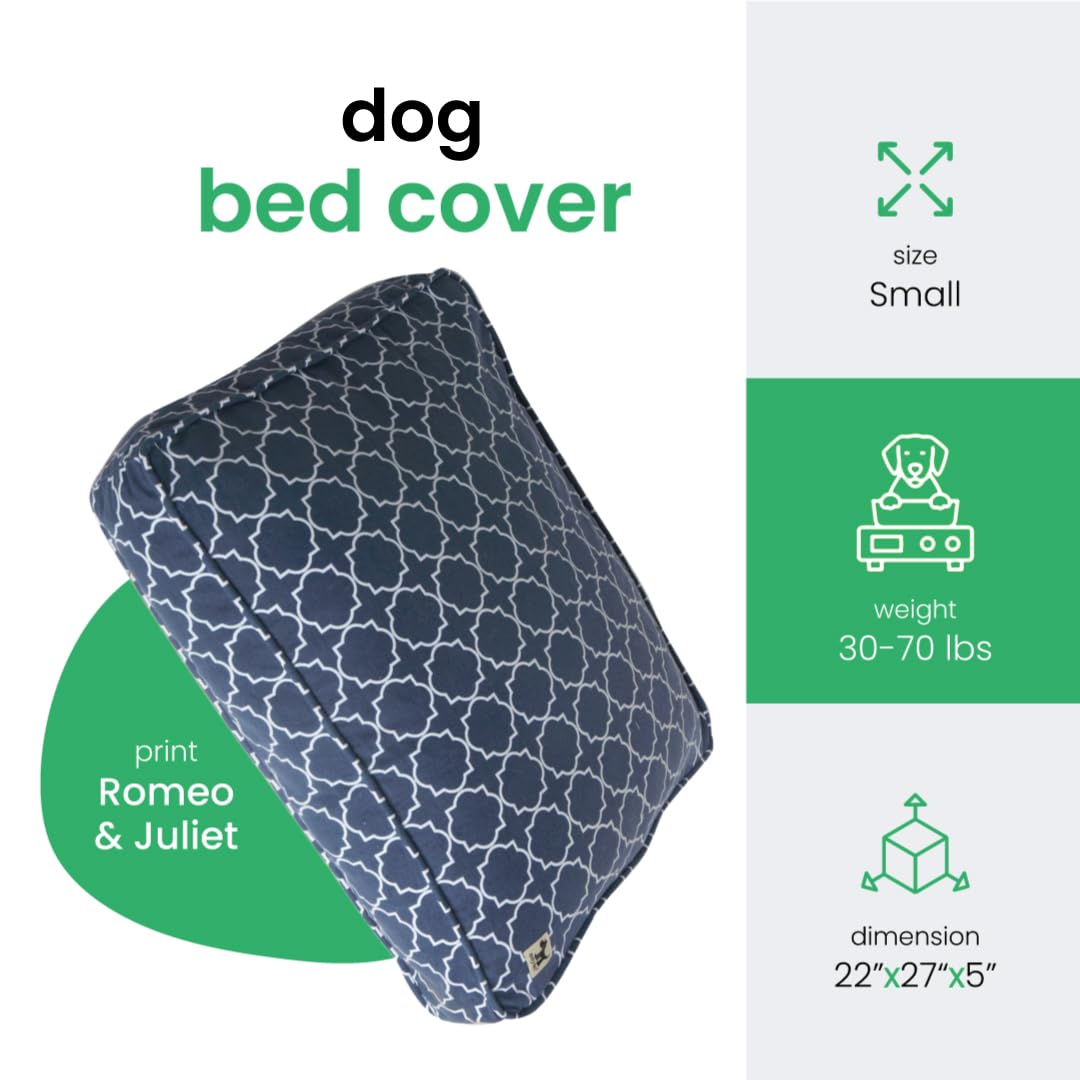 Molly Mutt Small Dog Bed Cover - Romeo & Juliet Print - Measures 22   X27   X5 - 100% Cotton - Durable - Breathable - Sustainabl