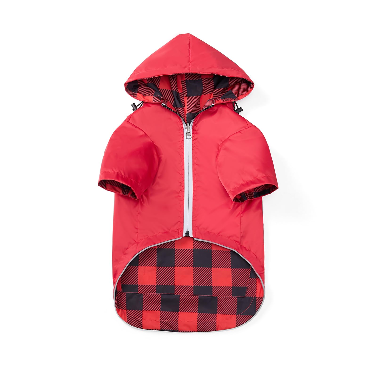 Dog Raincoat Dogs Waterproof Reversible Rain Jacket Dog Small Medium Breeds Reflective Zipper Storage Pocket Harness Hole - Red 