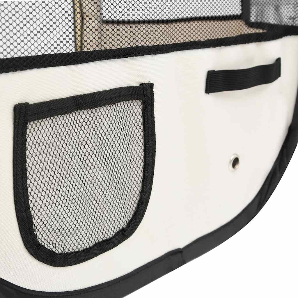 vidaXL Foldable Dog Playpen - Blue/Cream with Carrying Bag, Mesh Zipper Roof/Door, Side Pockets, Lightweight & Sturdy Steel Fram