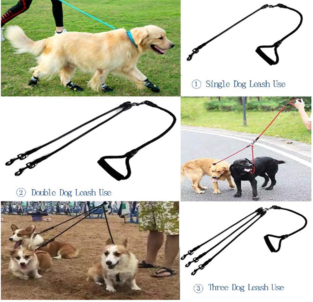 Heavy Duty 3 Dog Leash,3 Way Dog Leash No Tangle,Detachable 360° Swivel Device,Multiple Dog Leash With Padded Handle,For Walking And Training Two/Three Dog Leash(Black, L/30-130 Ibs)