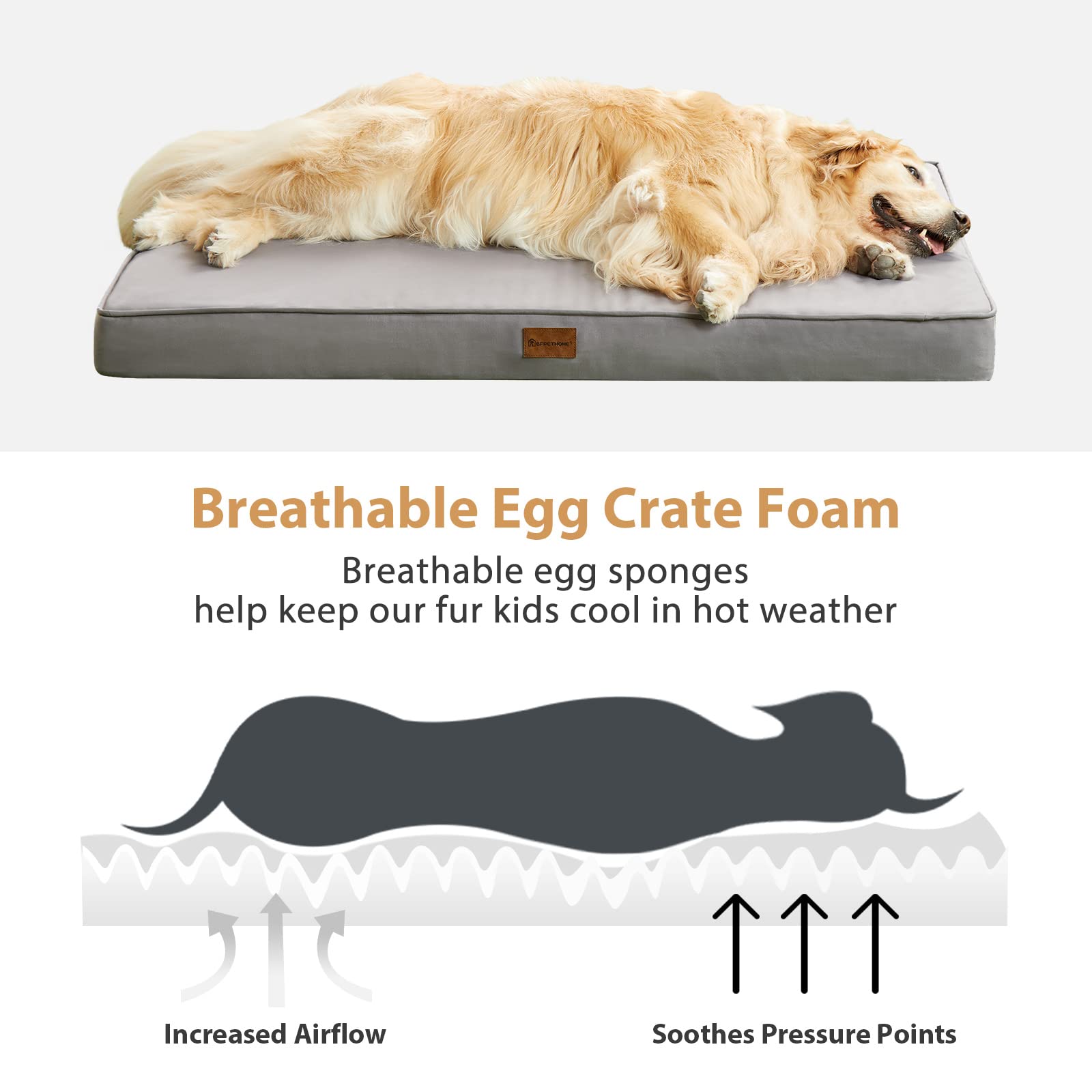Bfpethome Outdoor Dog Bed For Large Dogs, Waterproof, Orthopedic With Removable Washable Cover, Egg Crate Foam Mat (36 X 27 In,