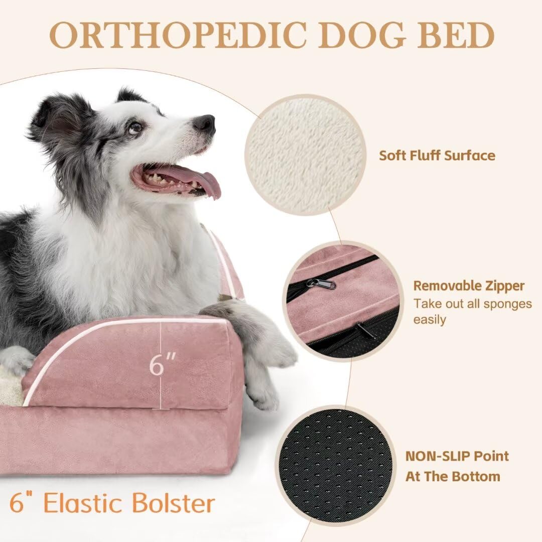 Comfort Expression Xxl Orthopedic Dog Bed, Waterproof Orthopedic Foam Extra Large Dog Beds, Washable Dog Sofa Bed With Removable Cover & Non-Slip Bottom(Xx-Large,Pink)