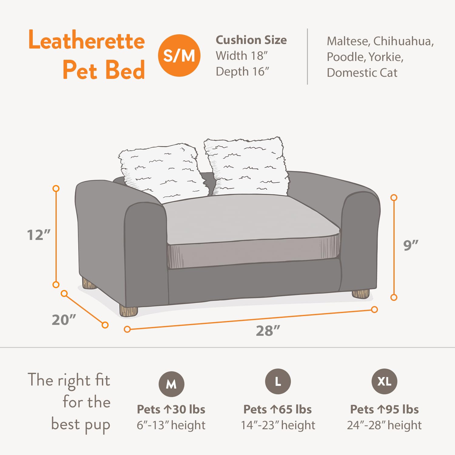 Moots Premium Leatherette Pets Sofa, Black/Charcoal, Small