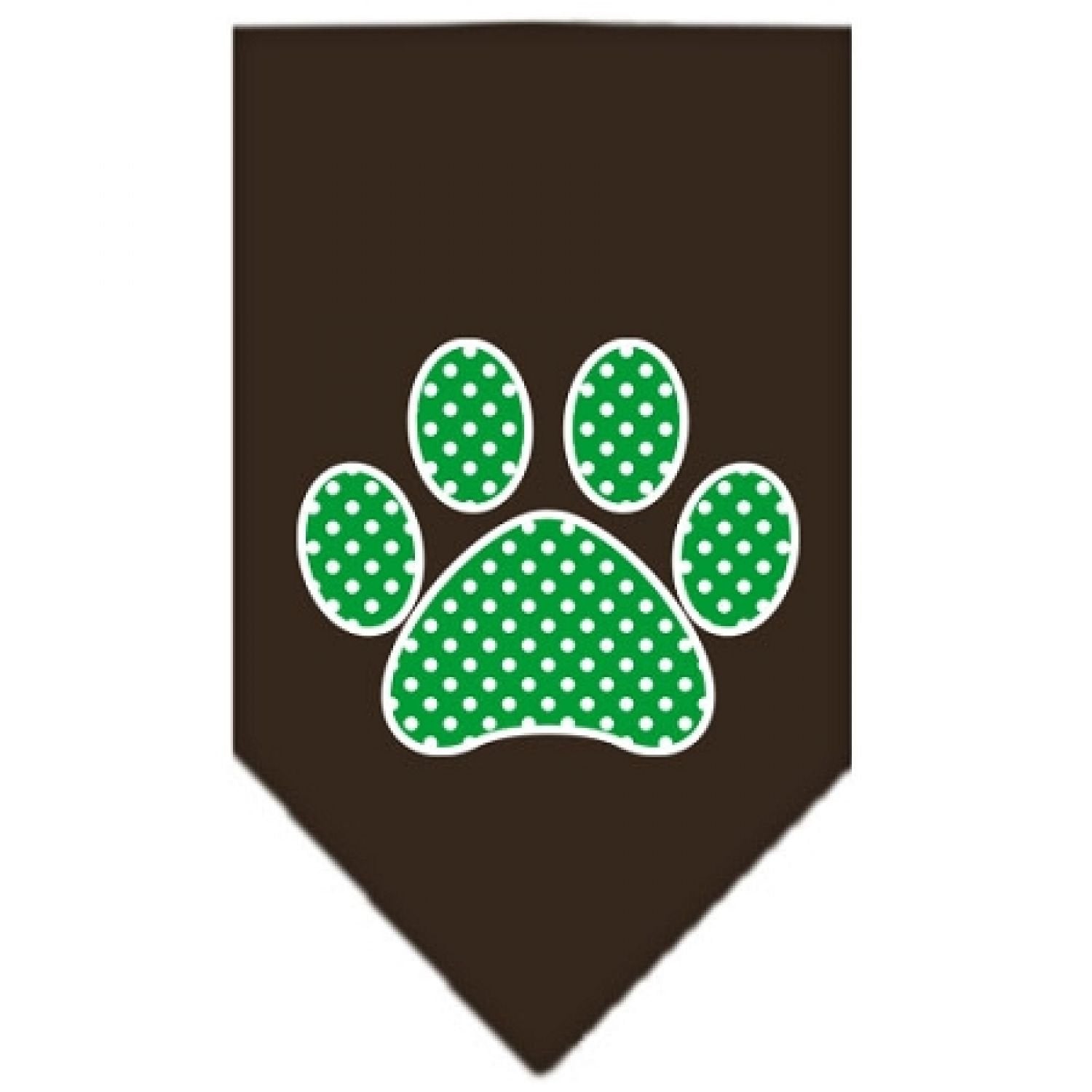 Pet and Dog Bandana Screen Printed, &quot;Green Swiss Dot Paw&quot; Cocoa Small