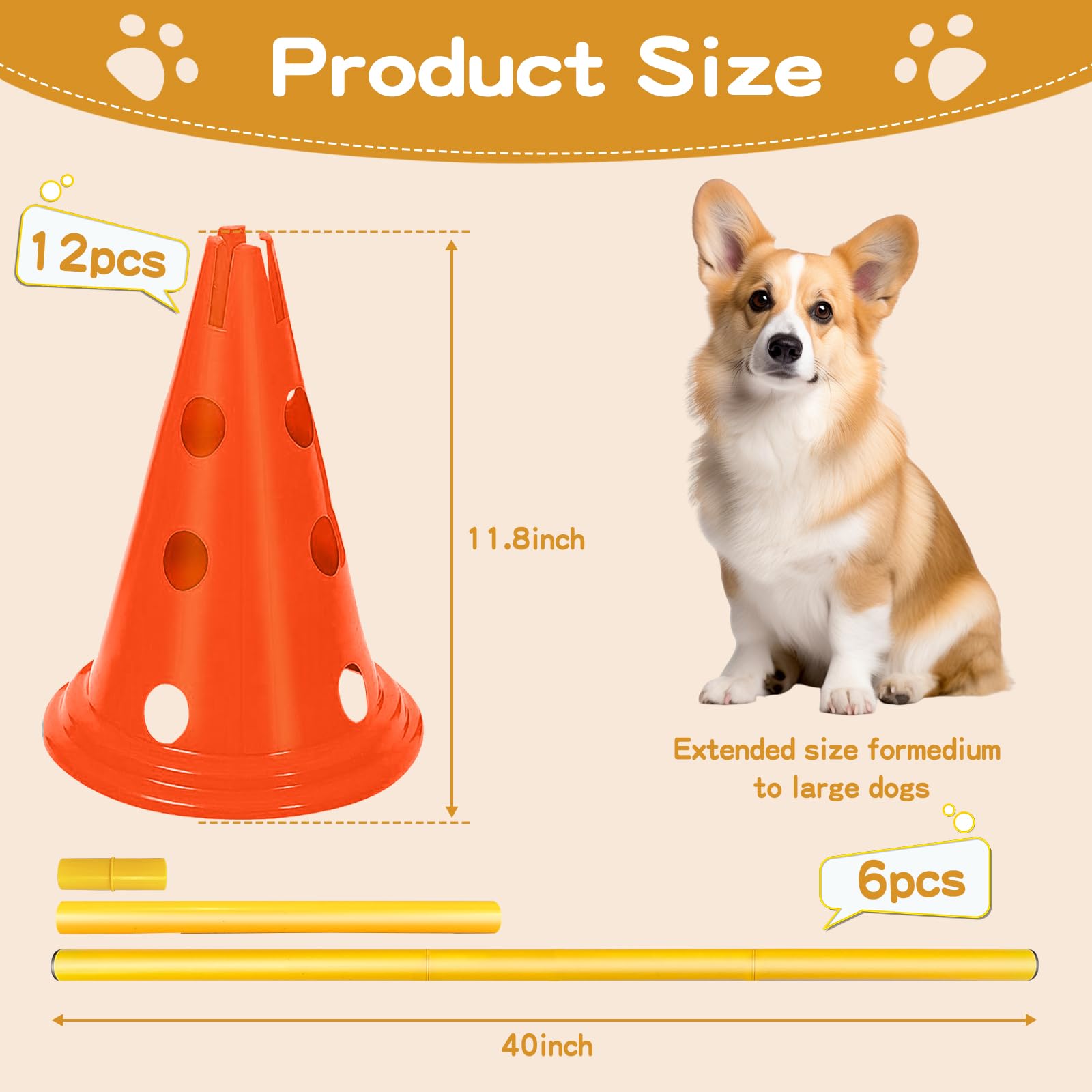 FOTN Dog Agility Hurdle Cone Set Dog Agility Course Backyard Set Include 12 Agility Cones 6 Agility Rods Dog Agility Training Eq