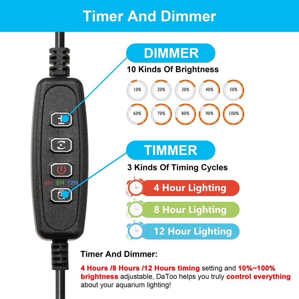 DaToo 4W 7.5inch Submersible Aquarium Light Underwater Fish Tank Light LED Aquarium Light Bar with Timer Auto On/Off and Dimmer
