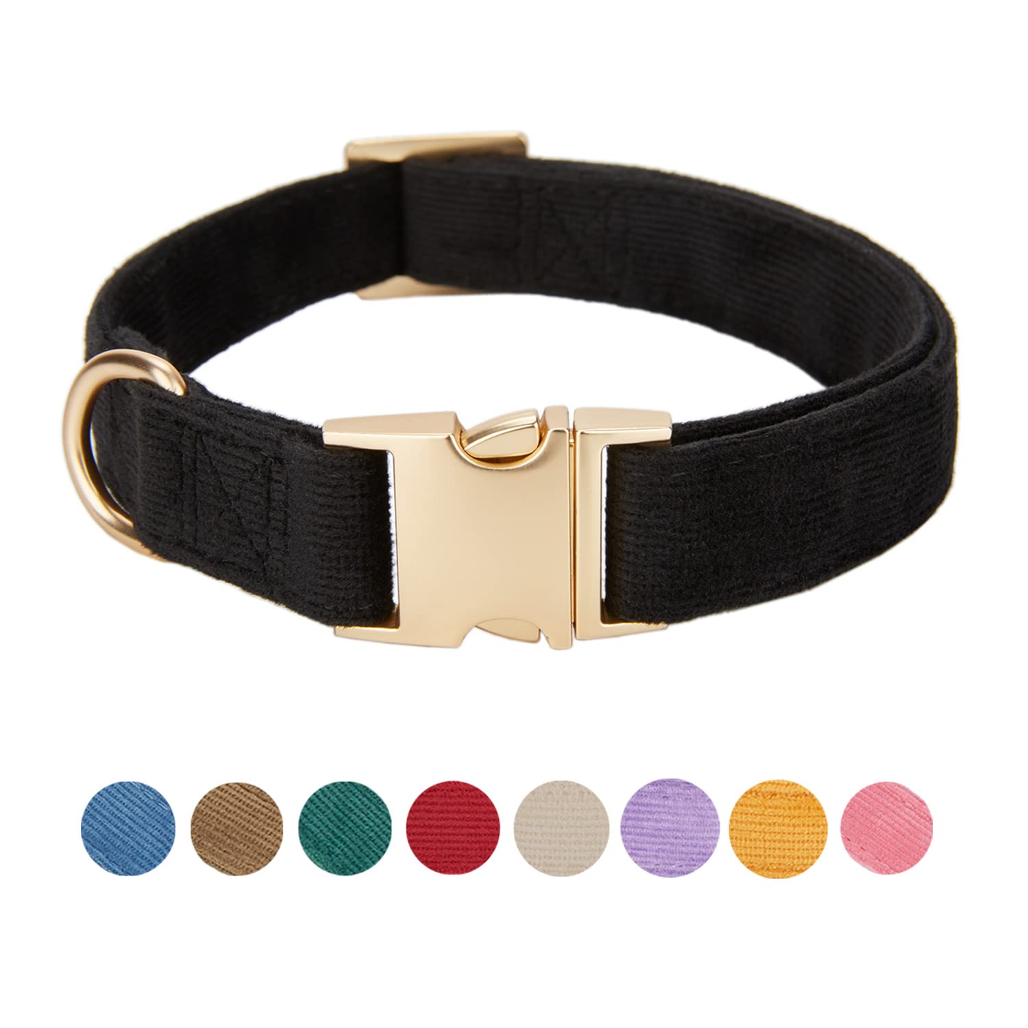 Petiry Soft Corduroy Fibric Dog Collar with High Grade Metal Buckle, for Small Dogs(Black,Small:10-15'')