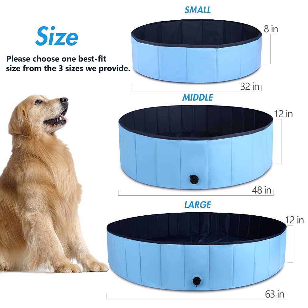 Mortime Foldable Dog Pool Portable Pet Bath Tub Large Indoor & Outdoor Collapsible Bathing Tub For Dogs And Cats (L, 63' X 12')