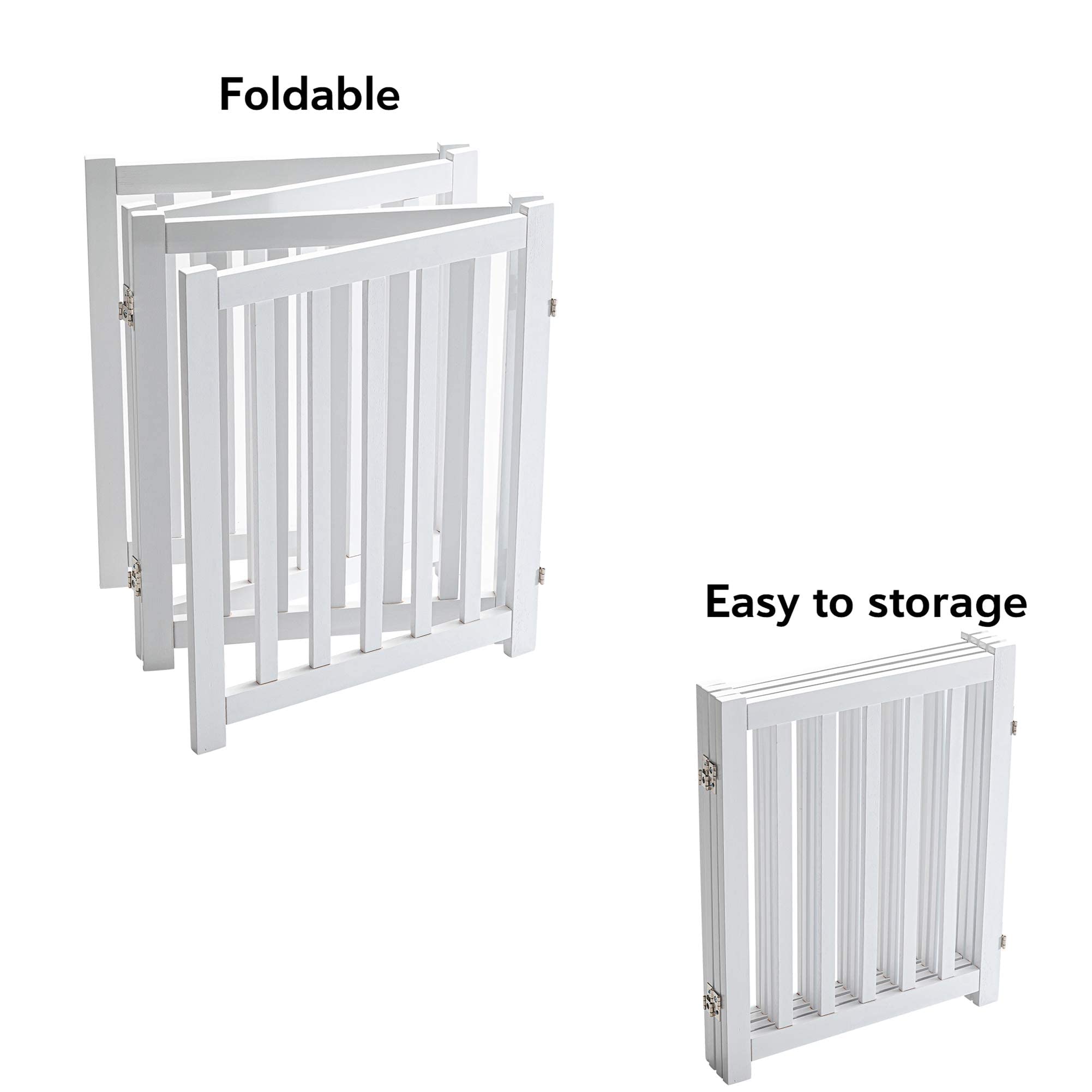 Lzrs Solid Hardwood Freestanding Pet Gate,Wooden Dog Gates For Doorways,Nature Wood Dog Gates For The House,Dog Gate For Stairs,Freestanding Indoor Gate Safety Fence,White,24' Height-4 Panels