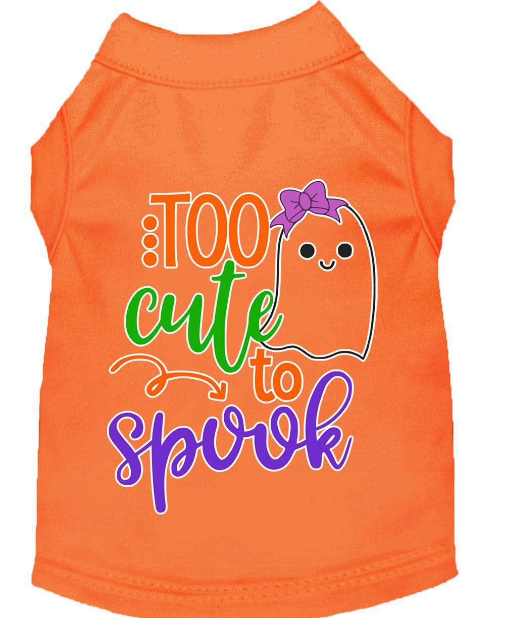 Halloween Pet Dog & Cat Shirt Screen Printed, &quot;Too Cute To Spook - Girly Ghost&quot; Orange XS (0-3 lbs.)