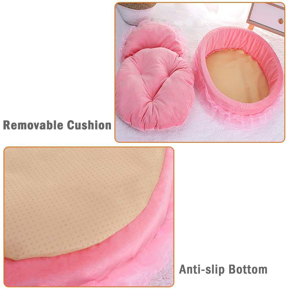 Pawstrip Pink Dog Bed Washable Princess Cat Couch Soft Plush Pet Sofa Nest Mat Snuggle Kitten Puppy Cave Beds Cute Cozy Kitten D