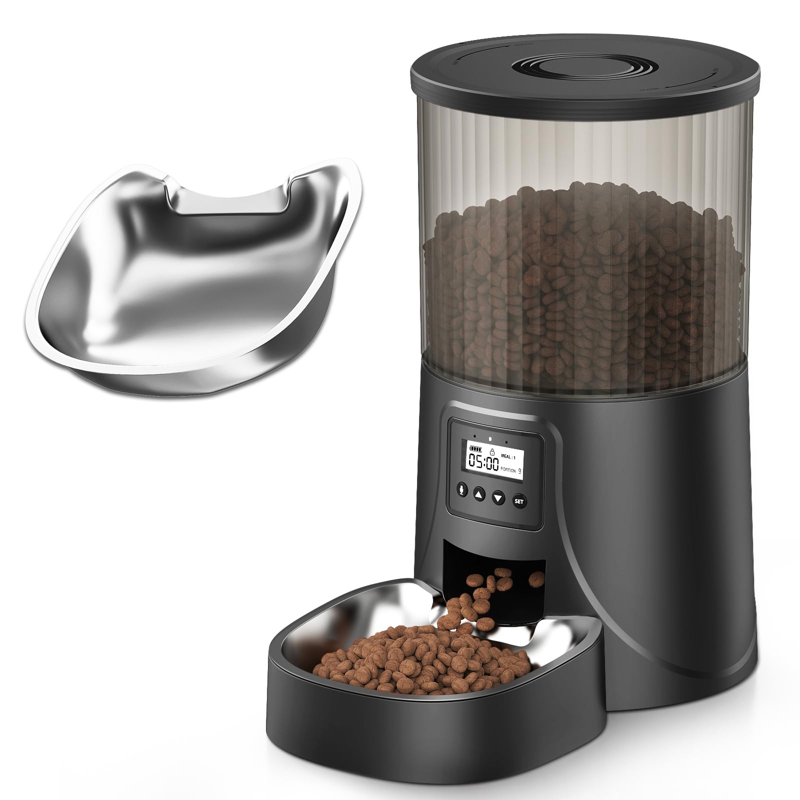 PETULTRA Automatic Cat Food Dispenser, Automatic Cat Feeder Programmable Portion Control, 4L Timed Auto Dog Feeders with Stainle