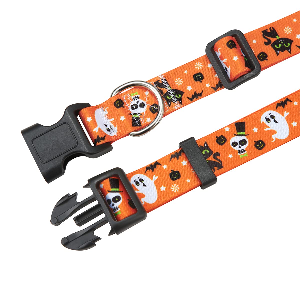 Hqyddmi Halloween Dog Collar With Pumpkin Bat Cats, Ghosts Print, Soft Comfortable Adjustable Collars For Small Medium Large Dogs(Halloween,M)