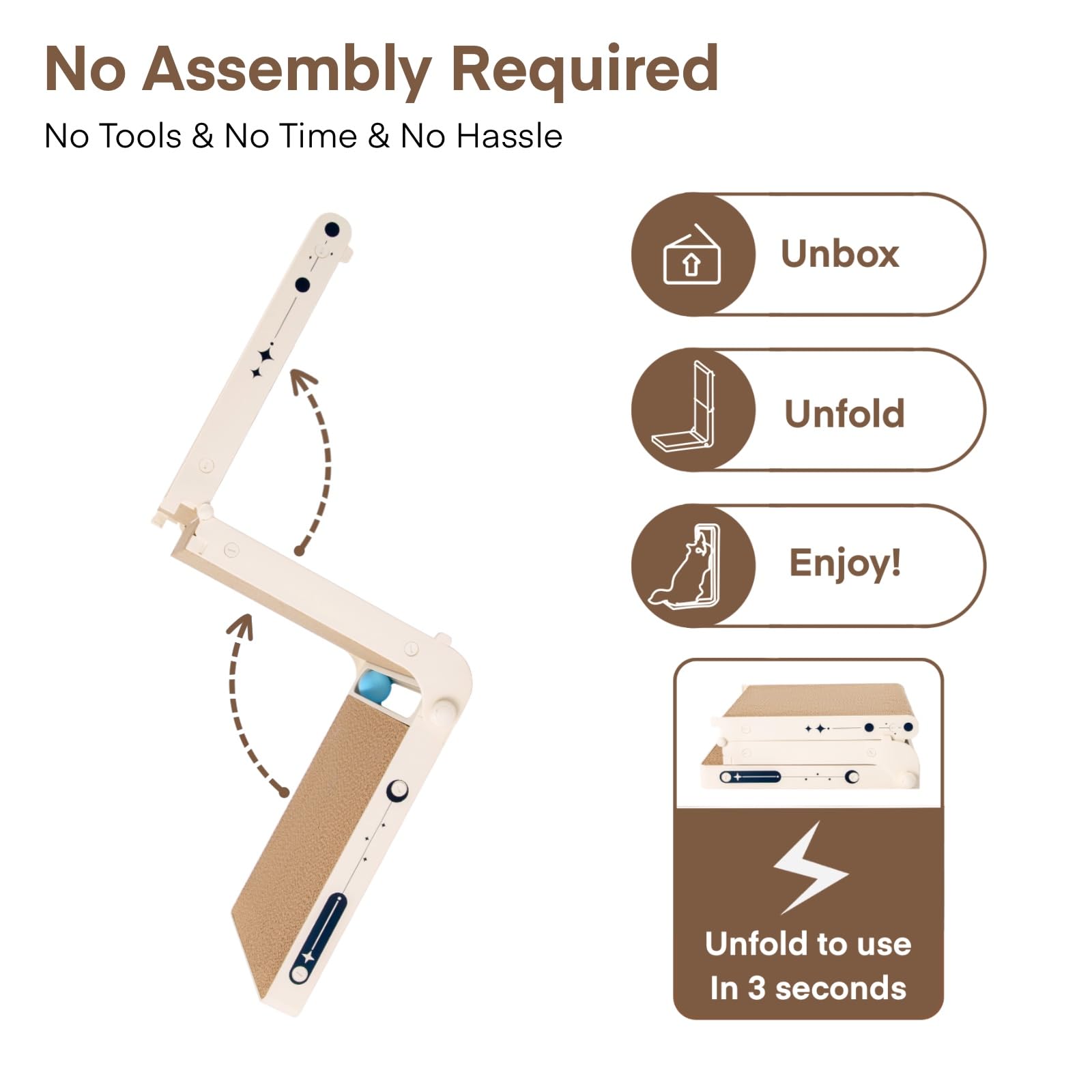 Uniblissy Cat Scratcher, 25.3 Inch Double Sided L Shape Cat Scratching Board, No Assembly Cat Scratch Pads With Ball Toy, Cat Sc