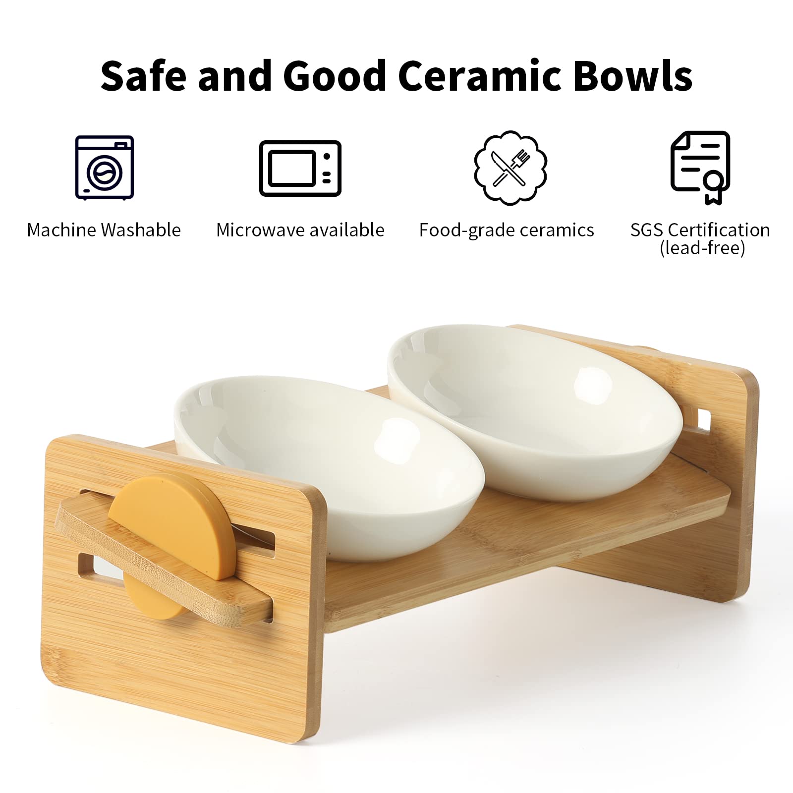 FUKUMARU Elevated Cat Ceramic Bowls, Small Dog 15