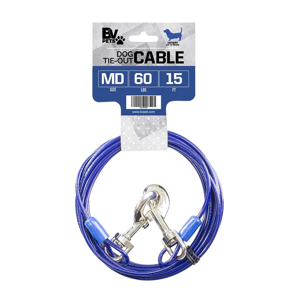 Bv Pet Tie Out Cable For Dogs Up To 90/125/ 250 Pounds, 25/30 Feet (60Lbs/ 15Ft/ Blue)