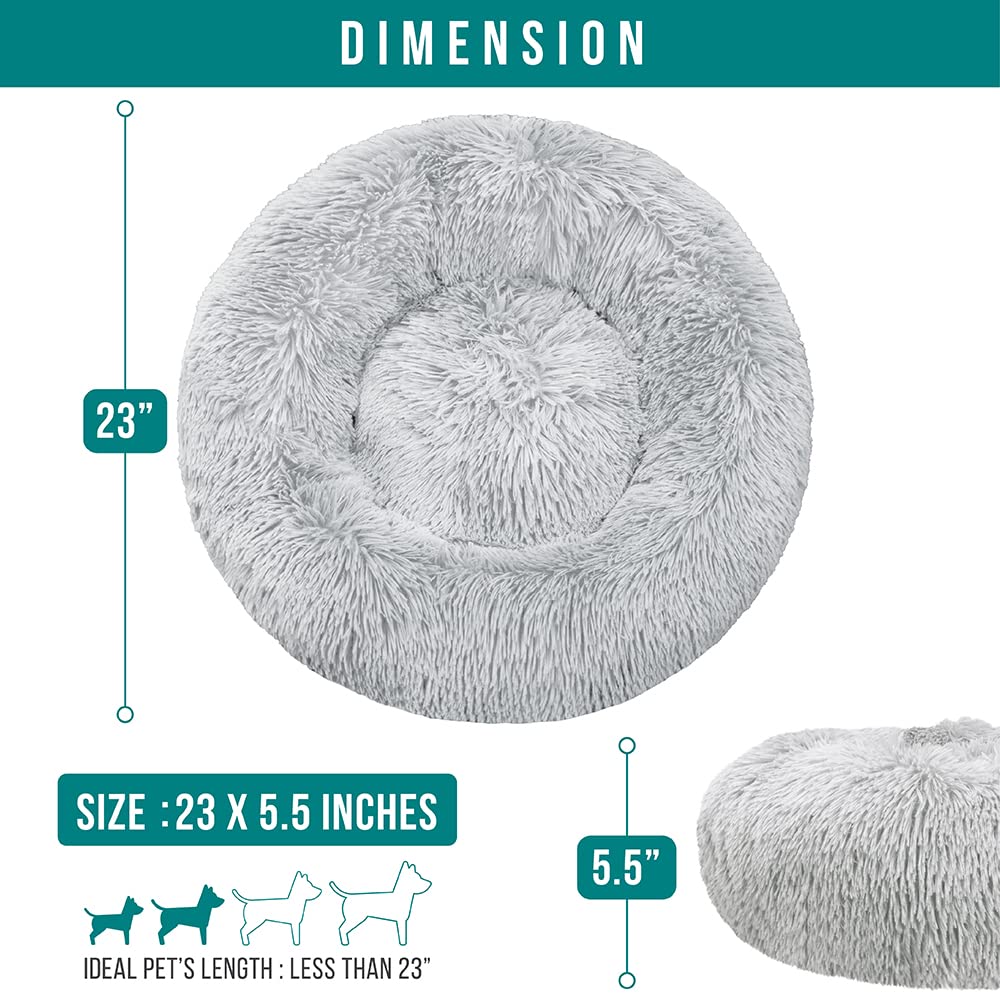 Petami Small Calming Dog Bed For Dogs Puppy, Round Washable Pet Bed For Cat Kitten, Anti Anxiety Dog Bed Cuddler For Couch, Fluf