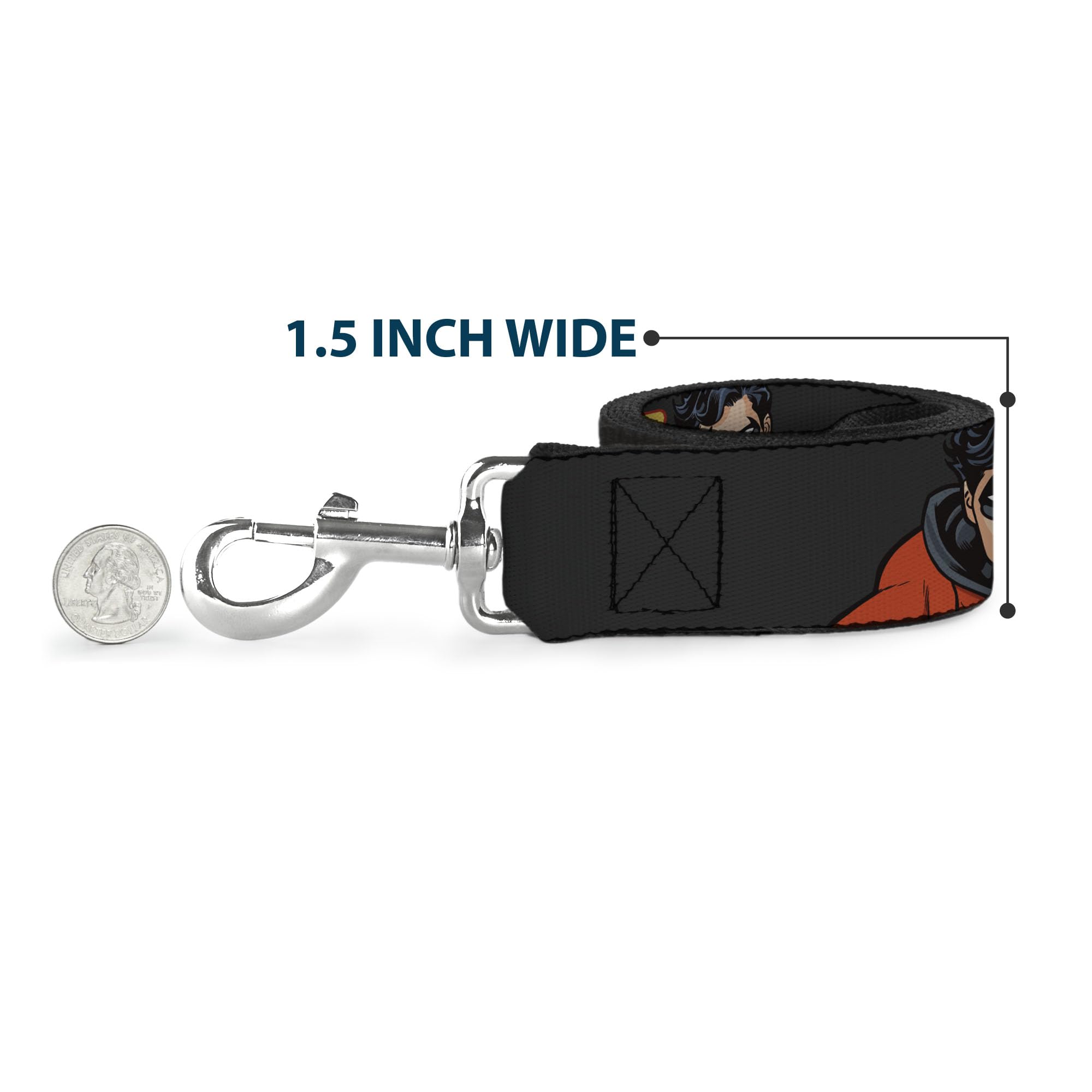 Dog Leash Robin Red Black Poses Gray 6 Feet Long 1.5 Inch Wide