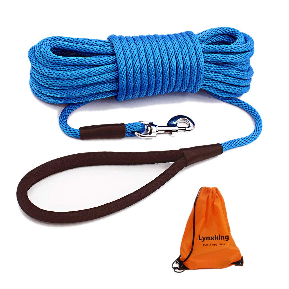 Lynxking Check Cord Dog Leash Long Lead Training Tracking Line Comfortable Handle Heavy Duty Puppy Rope 10Ft 15Ft 30Ft 50Ft For Small Medium Large Dog Blue