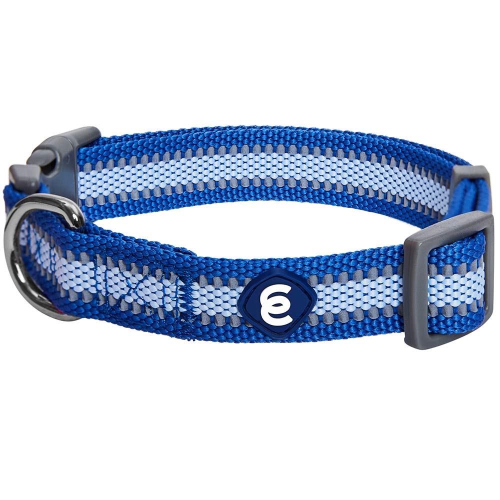 Blueberry Pet Essentials Reflective Back To Basics Adjustable Dog Collar, Navy Blue, Large, Neck 18'-26'