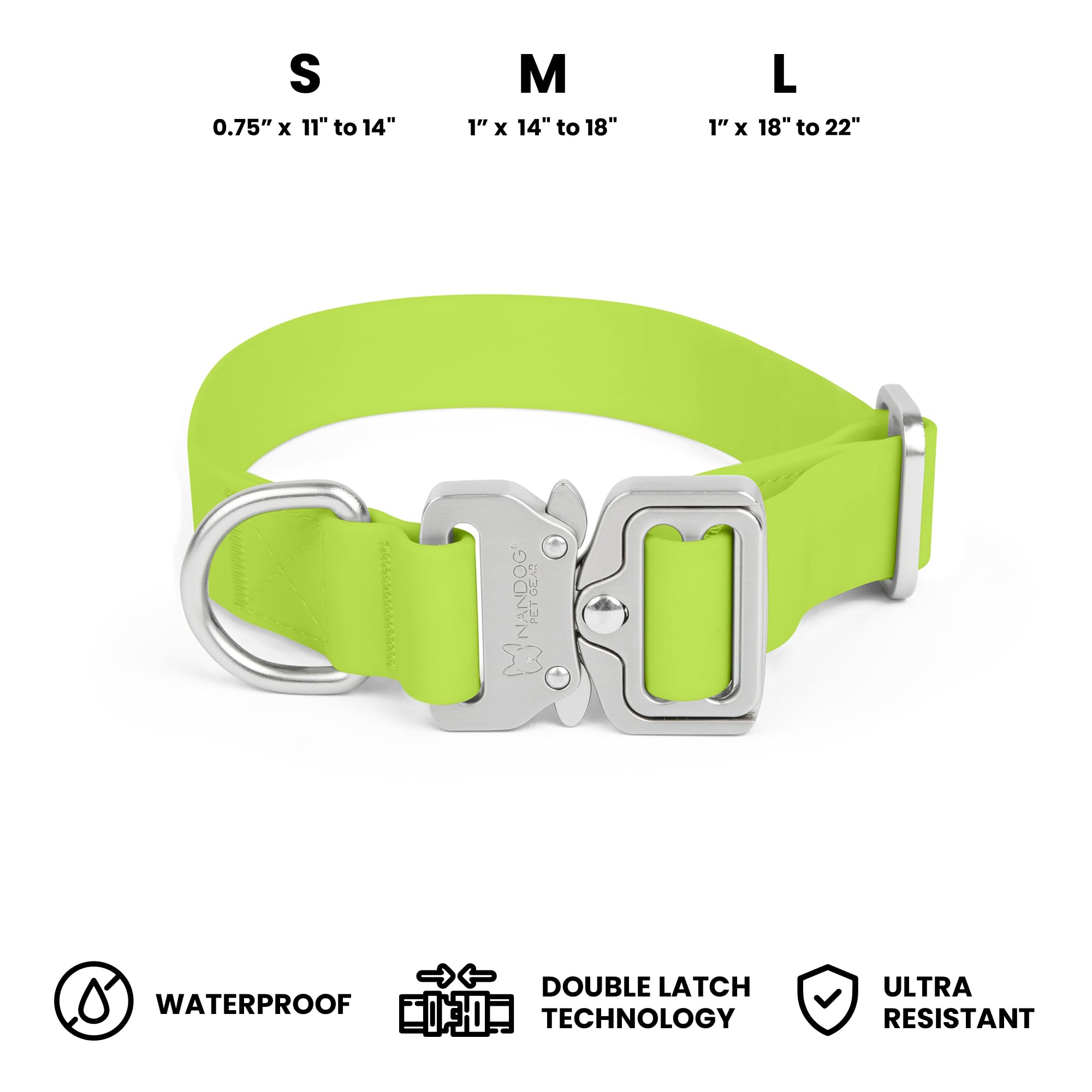Nandog The Signature Collection Waterproof Poly-Flex Sport Dog Collar In Small, Neon Green - Durable & Adjustable Design - Comfo