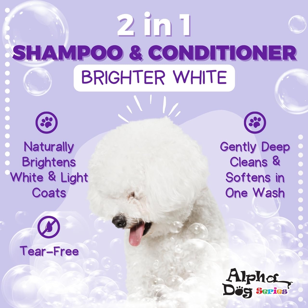 Alpha Dog Series Bright White Natural Whitening Dog Shampoo And Conditioner For Dogs With Aloe Vera, Ph Balanced Dog Shampoo And