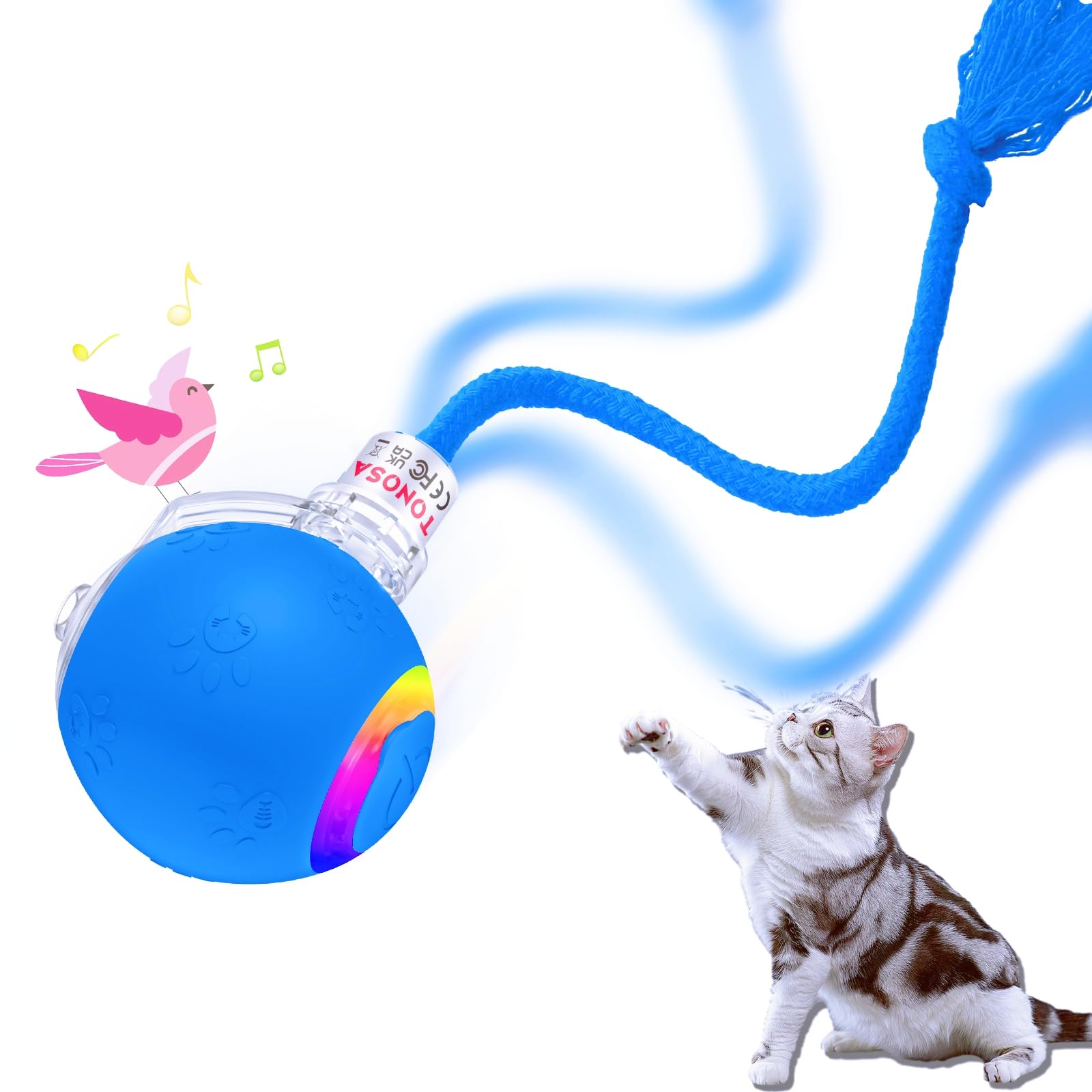 TONOSA Interactive Cat Ball Toy - Motion Activated, RGB Lighting, 3 Motion Modes-Automatic Cat Ball for Bored Indoor Cats(Blue)